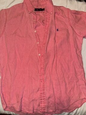 Ralph Lauren Pink Button-Front Shirt with Blue Pony Logo